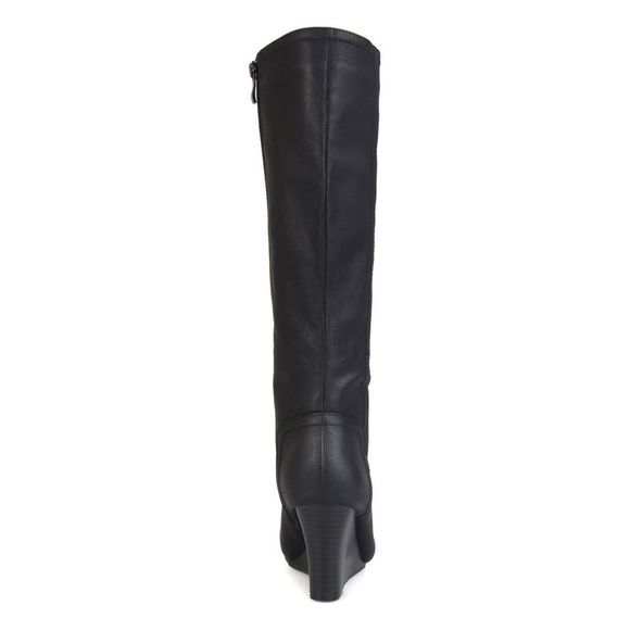 JOURNEE COLLECTION Womens Black Padded Langly Round Toe Wedge Heeled Boots 5.5